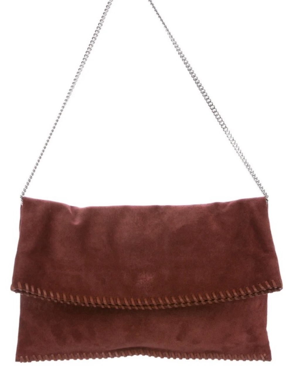 NWT All Saints Brown Suede Fold-Over Clutch with Chain Strap